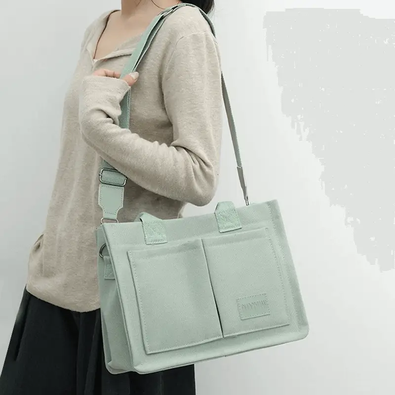 Dual-carry tote alternative view - Manufacturing precision for wholesale fashion accessory factory showing organizational design