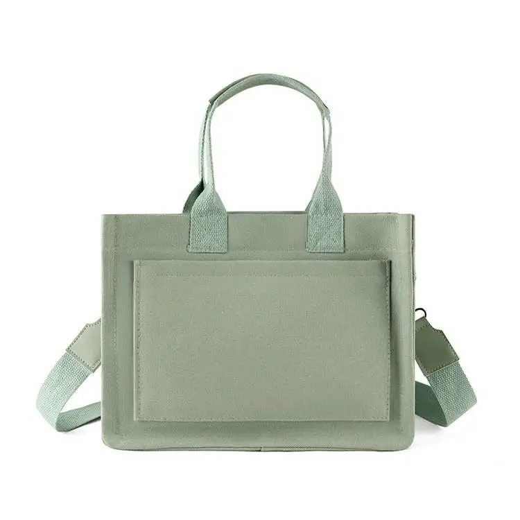 Dual-carry tote front view - Manufacturing capacity for OEM orders showing pocket configuration