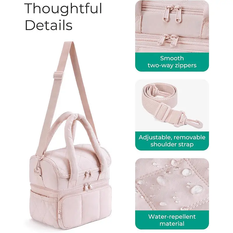 Double-deck cooler bag factory - Feature details showing adjustable strap for wholesale orders