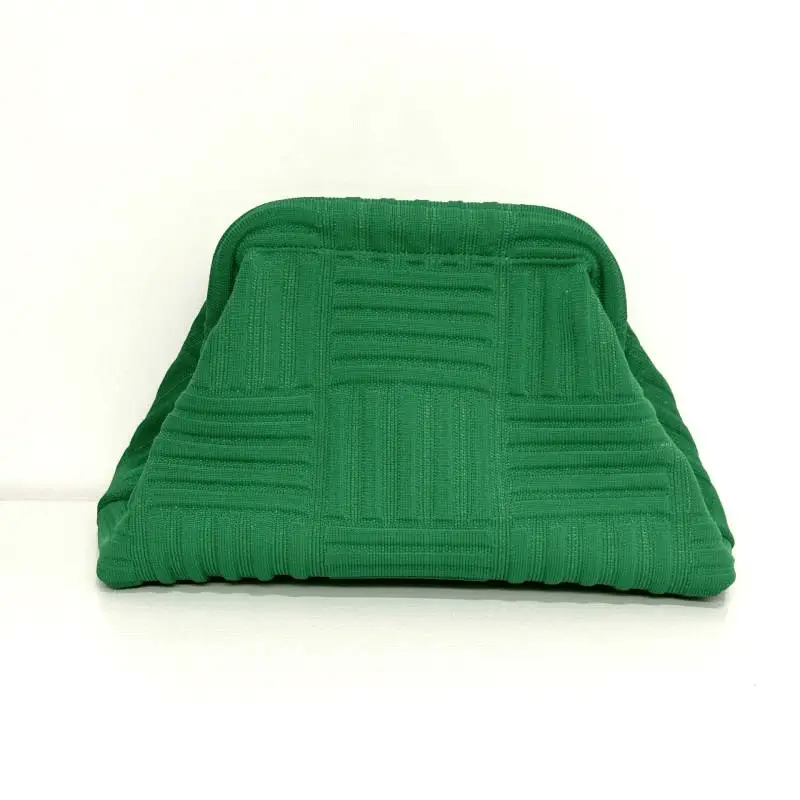 Knitted woven handbag manufacturer - Green bag with textured quilted stitching and dimensional woven patterns for fashion accessory OEM production