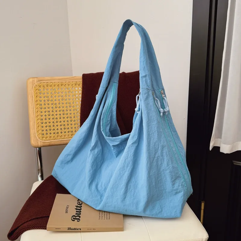 Korean Style Minimalist Canvas Tote Shoulder Shopping Bag front view