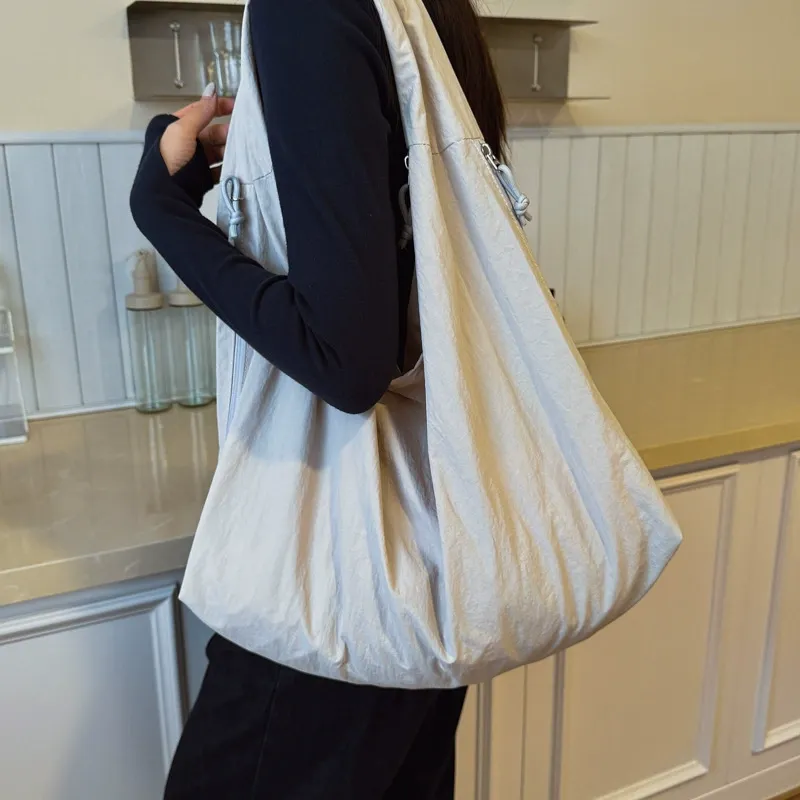 Side view of Korean Style Minimalist Canvas Tote Shoulder Shopping Bag