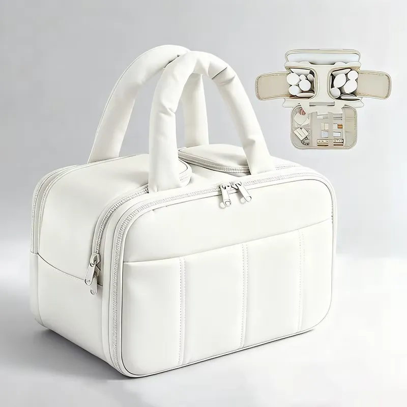 White Oxford cosmetic bag - Full capacity demonstration for custom manufacturing