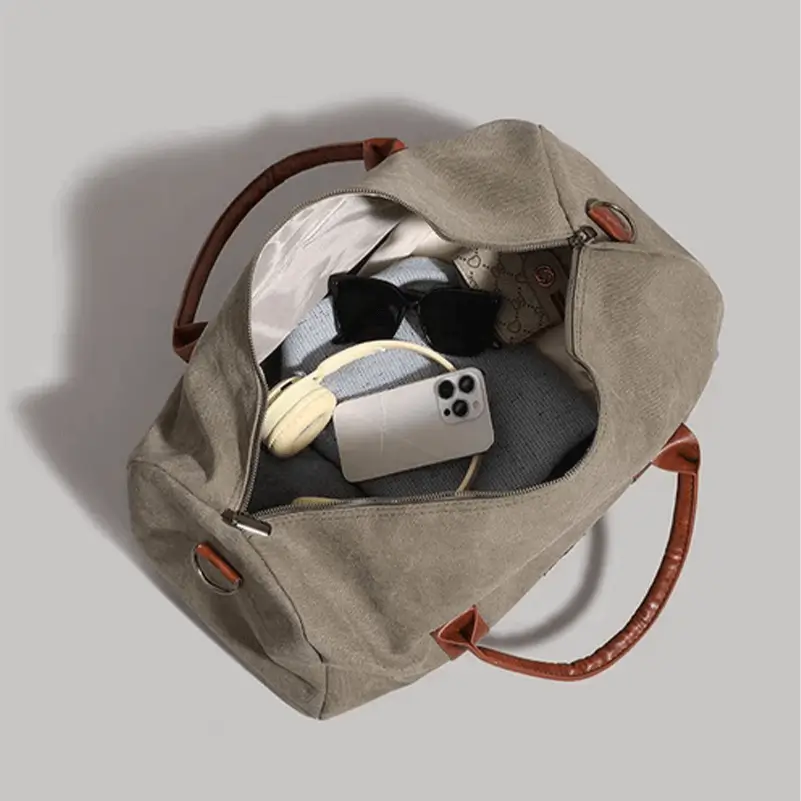 Premium canvas luggage manufacturer - Spacious interior demonstration for extended travel storage