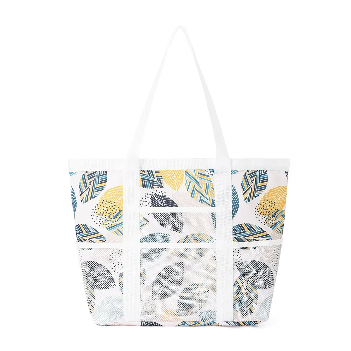 Large Capacity Mesh Beach Tote Bag with Multiple Pockets front view