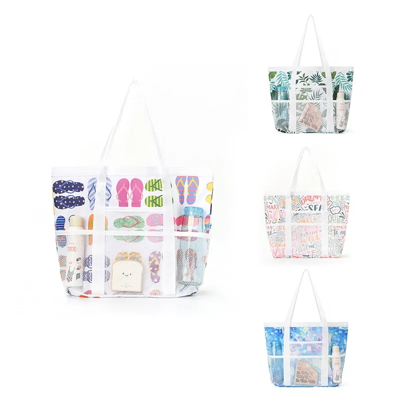 Premium material detail of Large Capacity Mesh Beach Tote Bag with Multiple Pockets