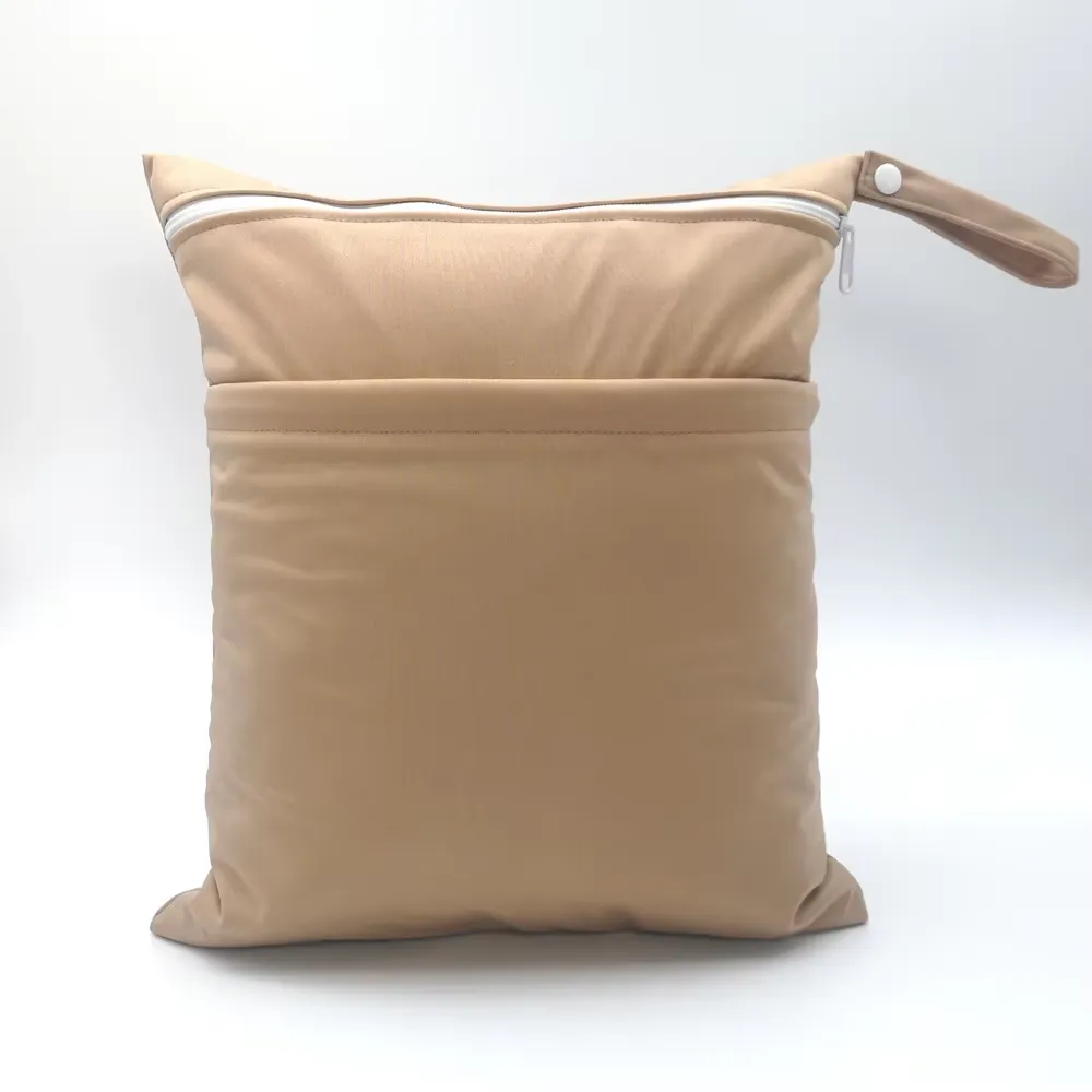 Tan Oxford cosmetic bag - Warm neutral color with exterior pocket for custom manufacturing