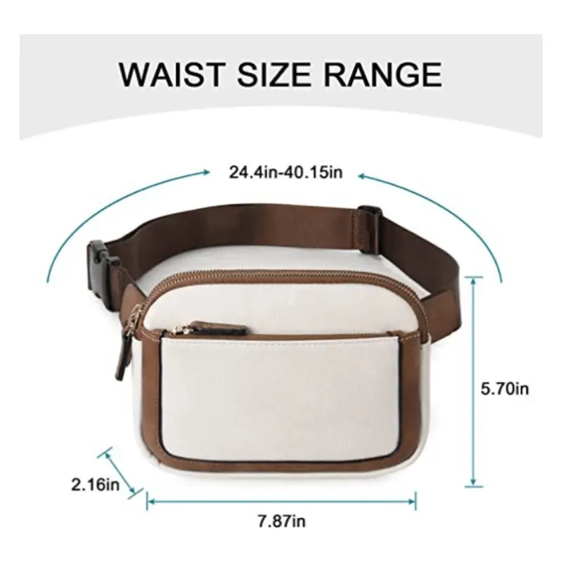 Leather fanny pack dimensions view - Custom manufacturing quality for wholesale luxury accessories showing size specifications