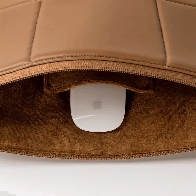 Detailed view of brown leather laptop bag - Quality craftsmanship and premium leather for custom business accessory manufacturing