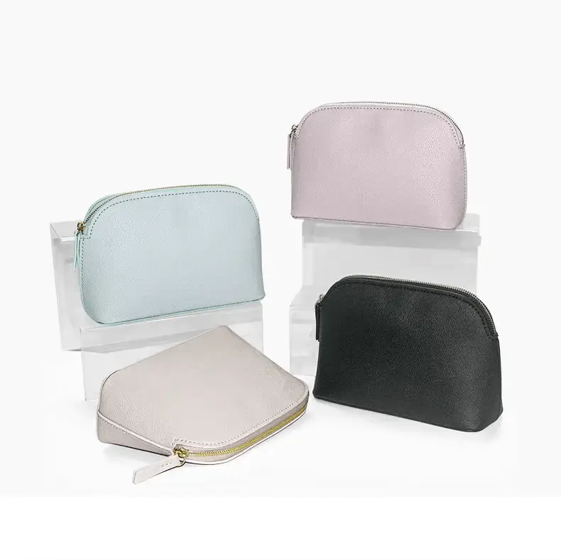 Beige leather cosmetic bag view - Minimalist design for wholesale distribution