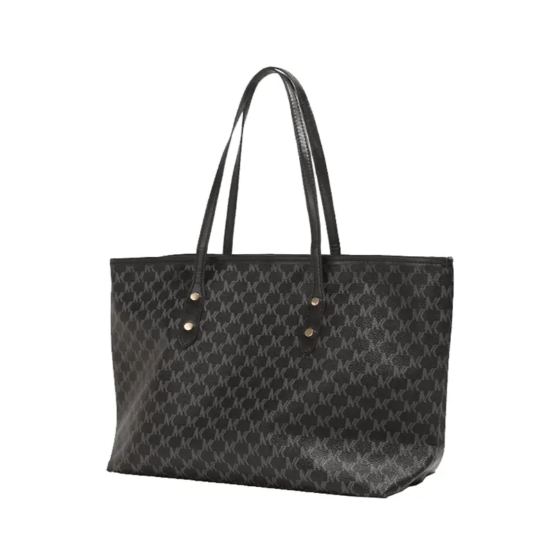 PU tote bag manufacturer - Retro letter pattern tote with leather-like handles for custom OEM production