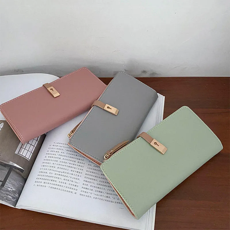 Light green long PU ladies wallet factory - Premium matte finish with vintage metallic clasp