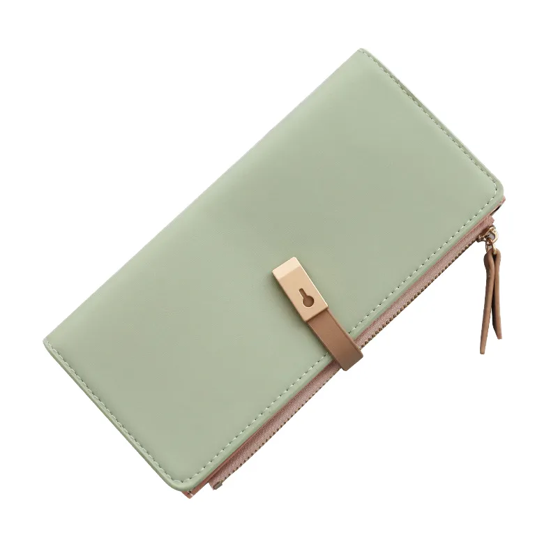 Ladies clutch wallet front view showing polished metallic hardware and precise edge-painting