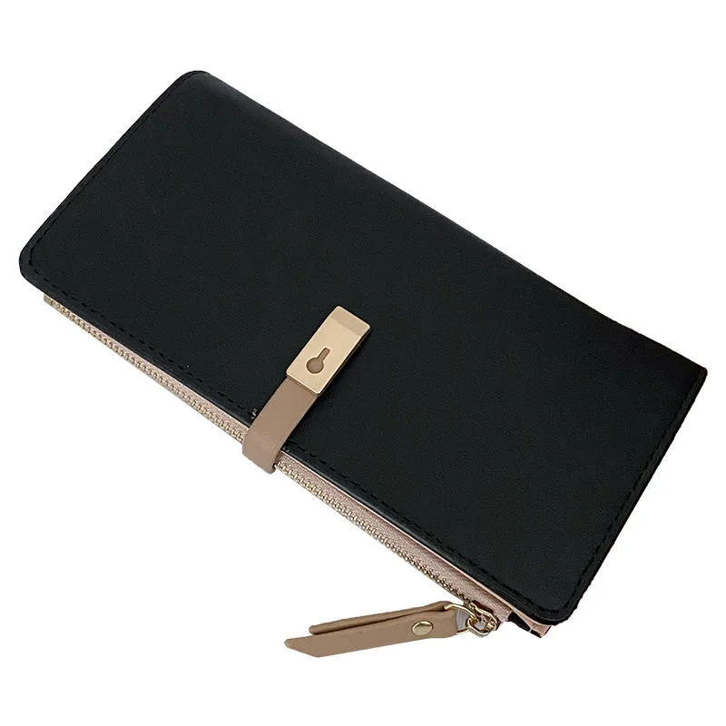 Black PU wallet variant - OEM manufacturing for classic long ladies clutches with secure clasp