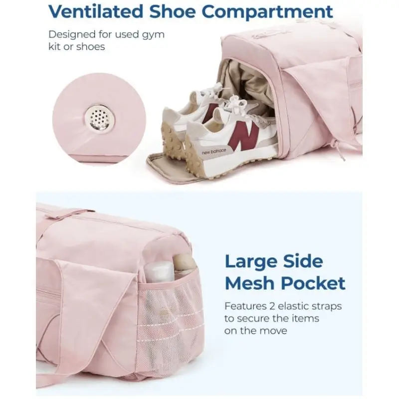 Custom gym duffel bag manufacturer - Ventilated shoe compartment showing organized interior