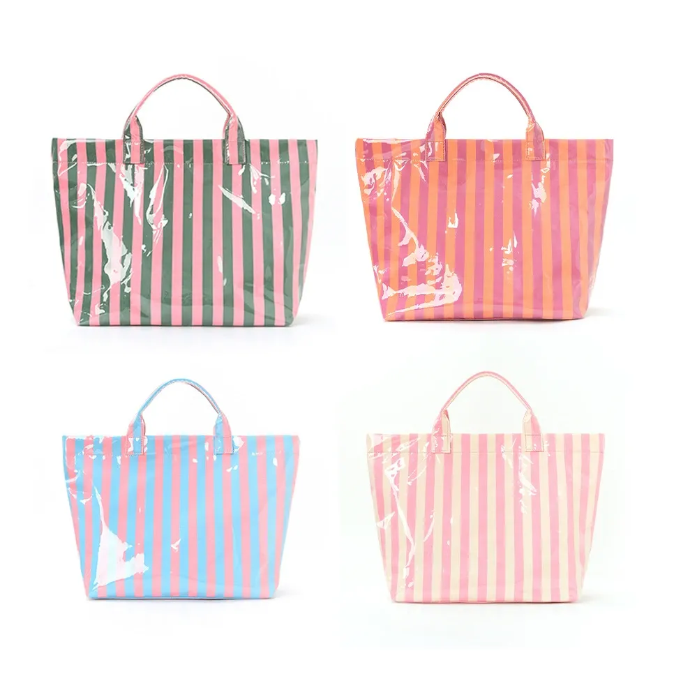 Interior compartments of Lightweight Striped Travel Tote Bag for Daily Commute