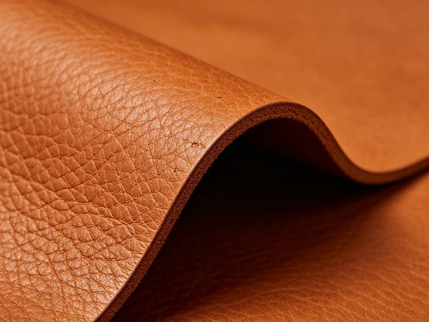 Rich cognac brown full-grain genuine leather texture showing natural grain pattern