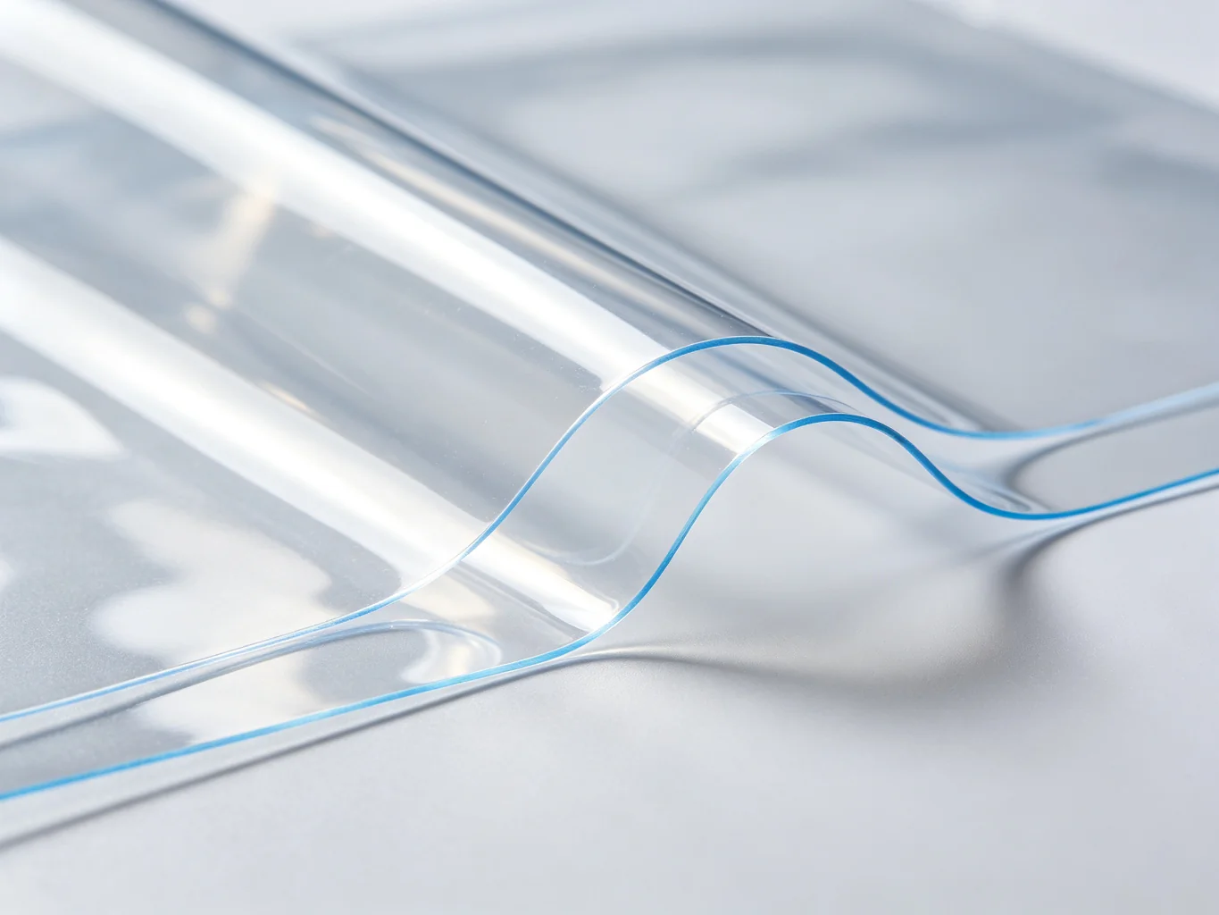 Transparent clear TPU/PVC waterproof film fabric showing smooth glossy surface