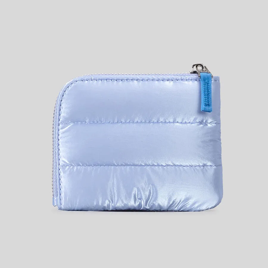 Internal compartment layout of custom shimmering polyester wallet