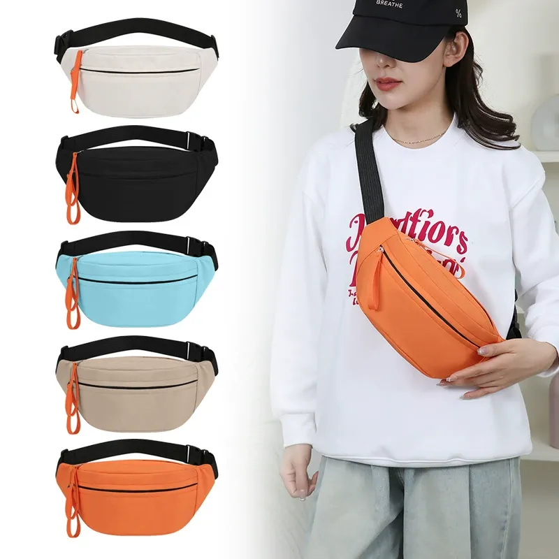 Visible stitch-line design detail on minimalist nylon chest bag