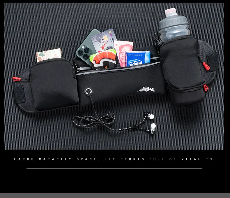 Front view of nylon marathon triple-zip hydration belt for OEM running pack production