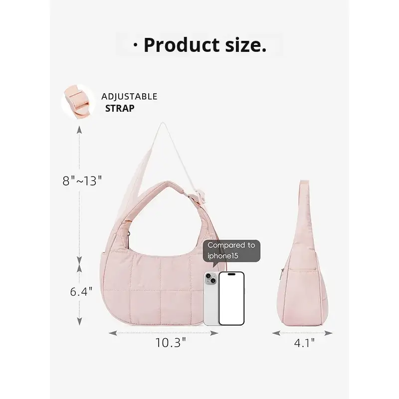 Pink puffer handbag size comparison - Compact design for handbag factory production with professional scale