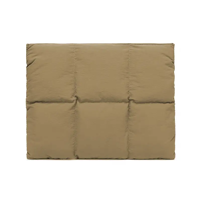 Puffer laptop bag design view - Detailed contemporary construction for fashion accessory factory production