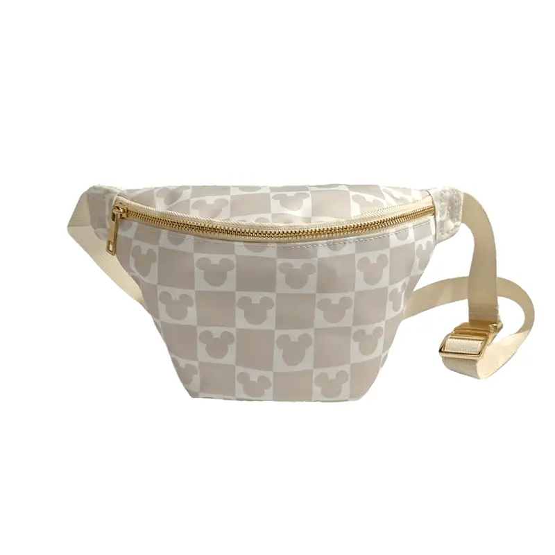 Mickey Mouse waist bag alternative view - Manufacturing precision for wholesale character accessory factory showing beige checkered design