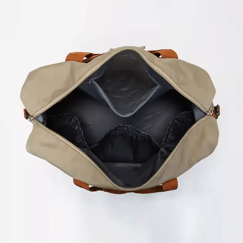 Custom Oxford duffel bag manufacturer - Spacious interior with organized compartments showing premium construction