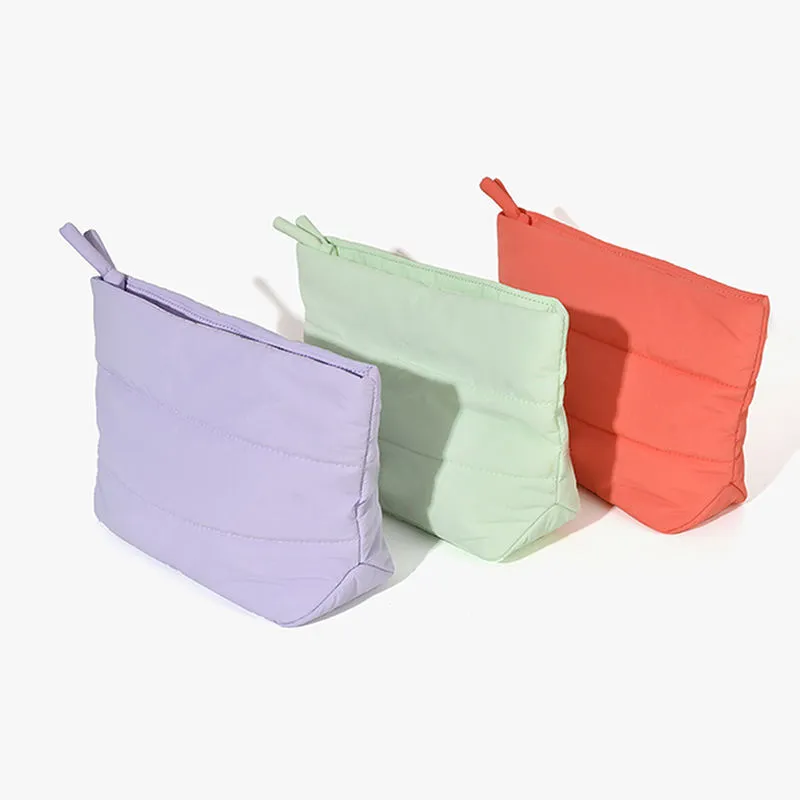 Pastel quilted cosmetic bag - Coral color option for wholesale beauty accessory production