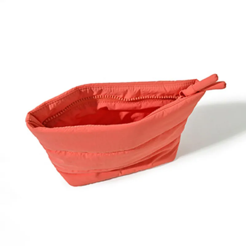 Angled view nylon cosmetic bag - Tapered silhouette design for OEM orders