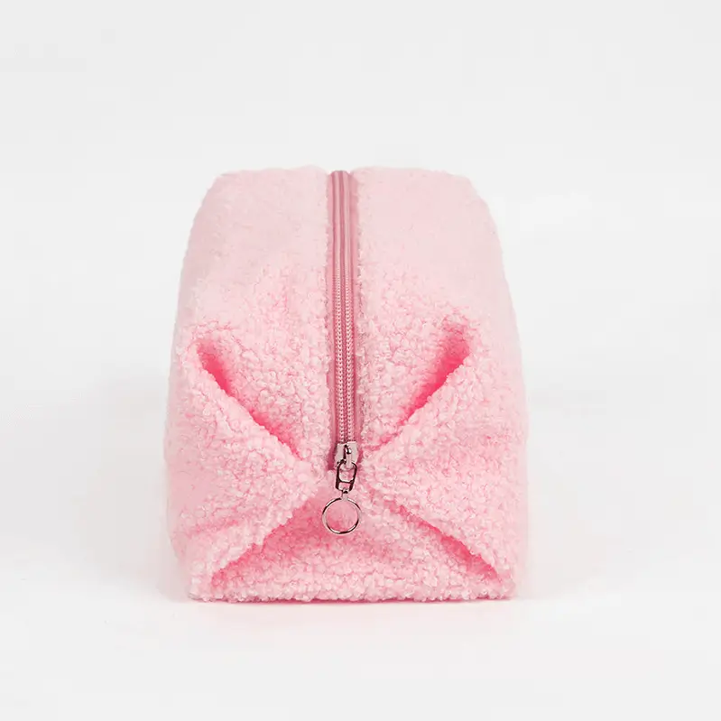 Teddy fabric cosmetic bag collection - Multiple soft color options for wholesale beauty accessory production