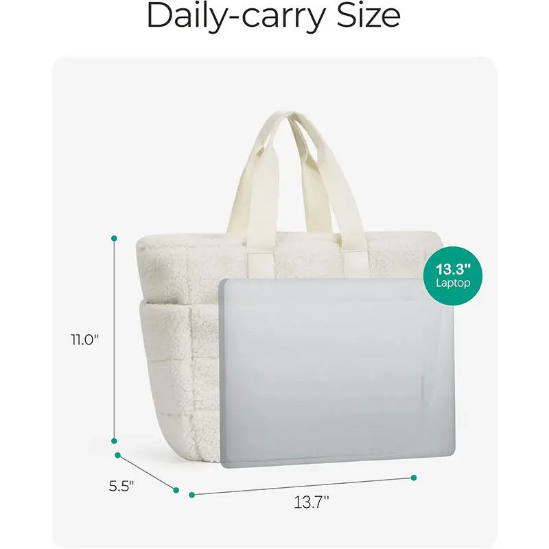 Plush tote interior view - Custom manufacturing quality for wholesale fashion accessories showing patch pocket