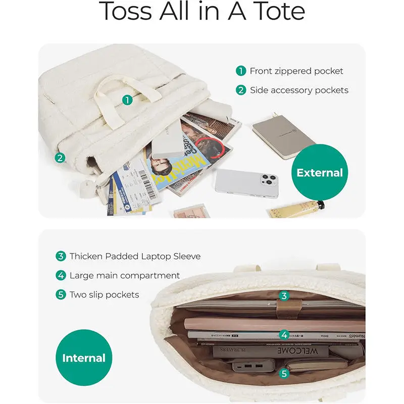 Plush tote side view - Manufacturing capacity for OEM orders showing leather-like handle construction
