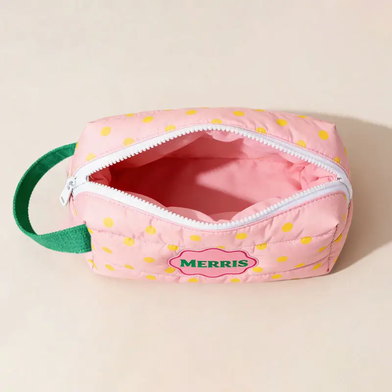 Cosmetic pouch interior view - Soft pink lining quality for custom manufacturing