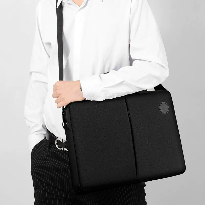 Blue black grey colorway options on OEM polyester laptop briefcase