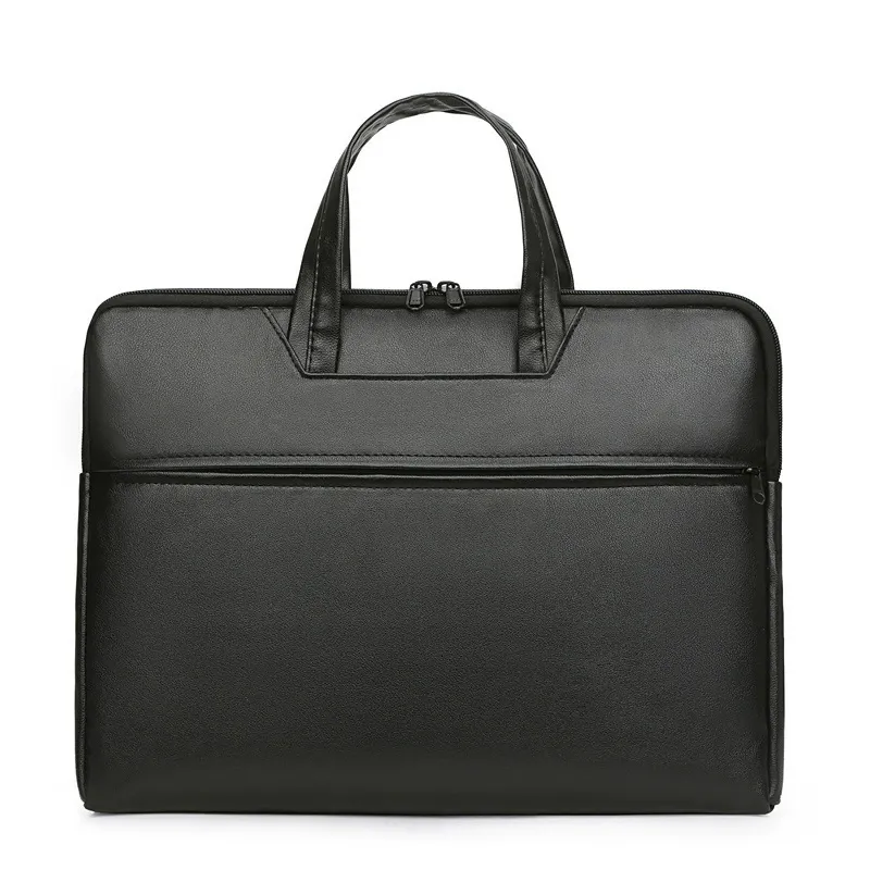 Front view of slim PU leather tablet document crossbody bag for OEM business briefcase production