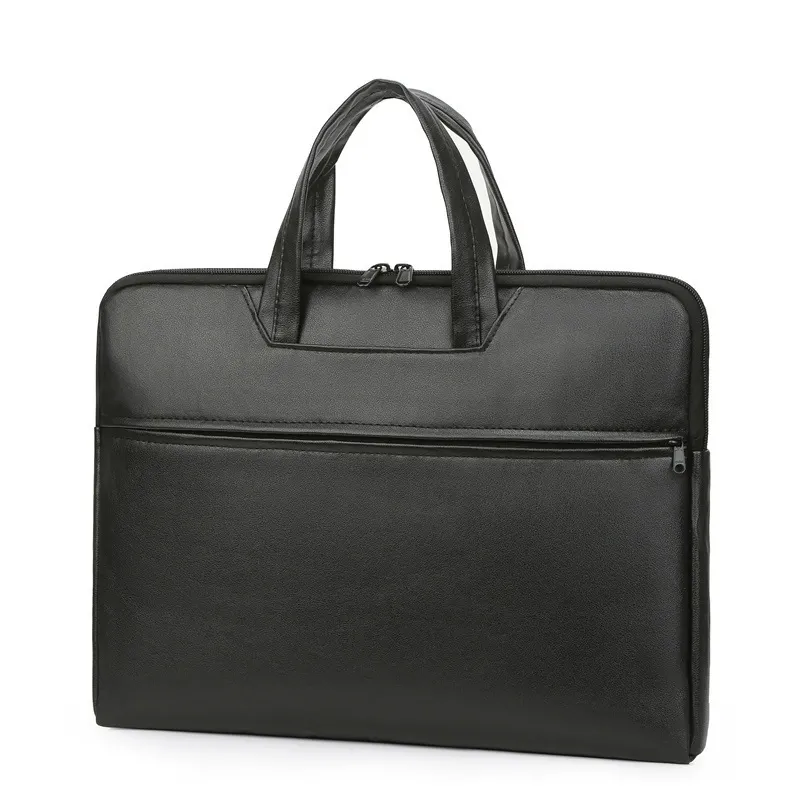 Adjustable PU crossbody strap detail on business casual document carrier