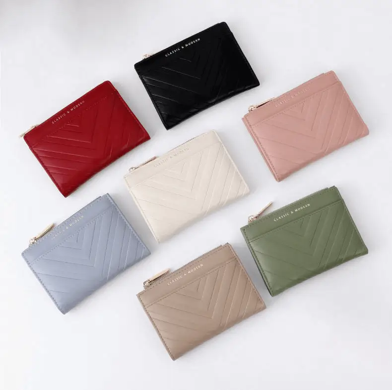 PU quilted wallet manufacturer - Premium chevron pattern wallet with embossing technology for custom OEM fashion production