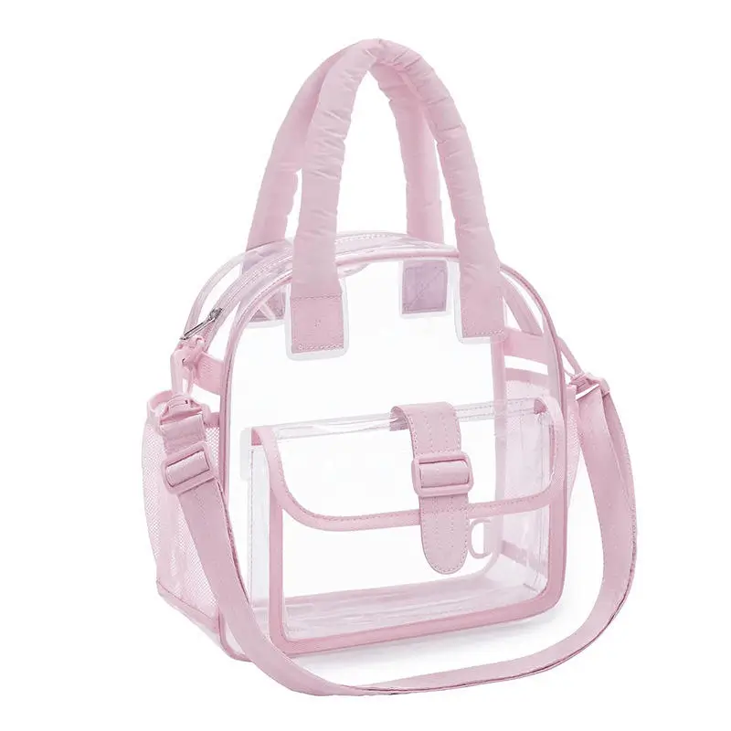 Pink accent transparent event bag - Feminine branding option for wholesale venue merchandise