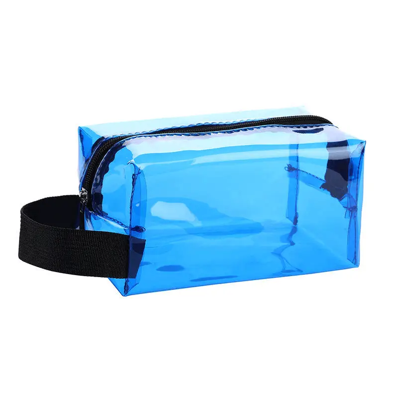 Blue translucent cosmetic pouch - Visible interior design for wholesale distribution