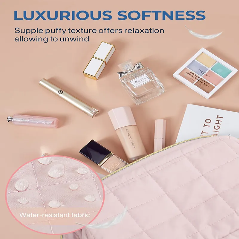 Side view of Quilted Cloud Puffer Cosmetic Toiletry Bag