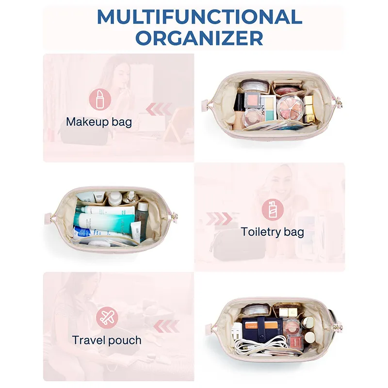 Interior compartments of Quilted Cloud Puffer Cosmetic Toiletry Bag