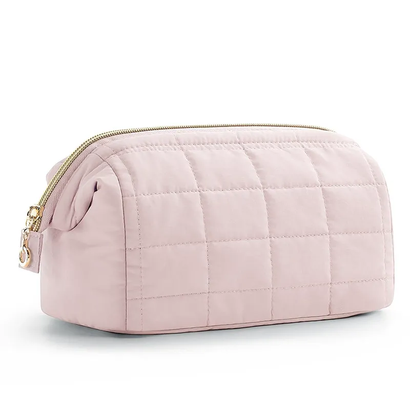 Back view showing straps of Quilted Cloud Puffer Cosmetic Toiletry Bag