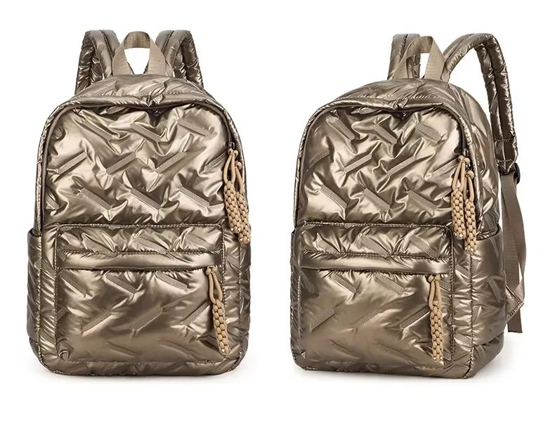 Chevron quilted nylon backpack with bronze color - professional OEM manufacturer of fashion backpacks