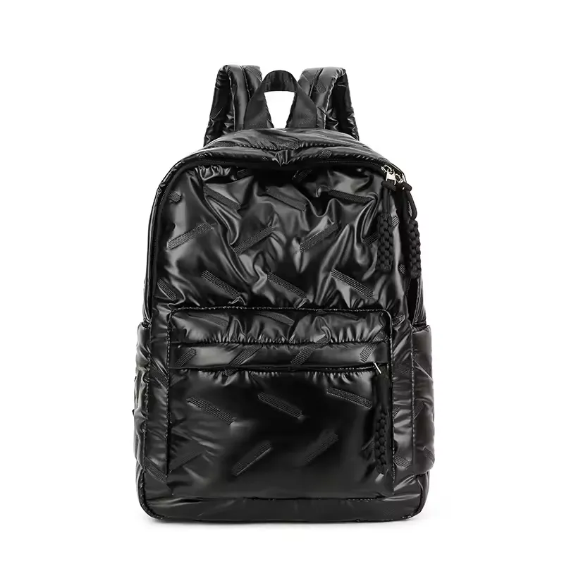 Black minimalist design with subtle chevron texture - quilted backpack factory production