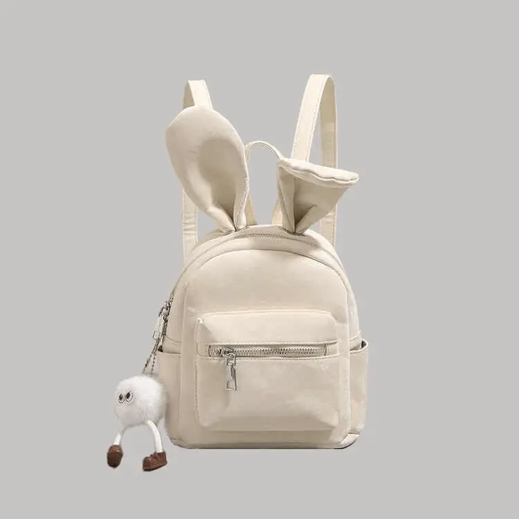 Cute rabbit ear backpack with bunny ears and fluffy charm - professional OEM manufacturer of women's fashion backpacks