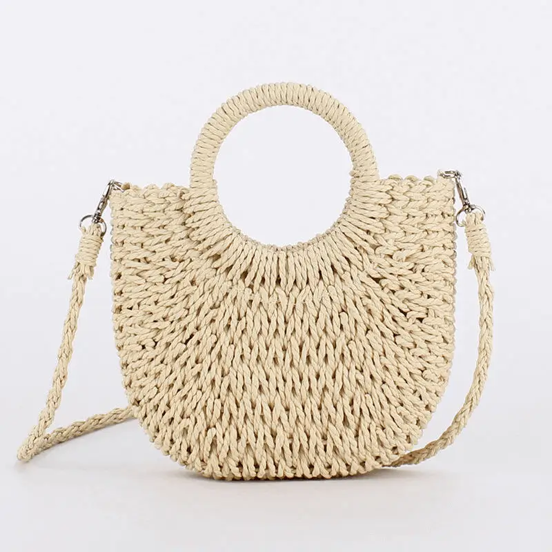 Beige handmade straw bag - Intricate woven craftsmanship detail for artisanal bag factory production