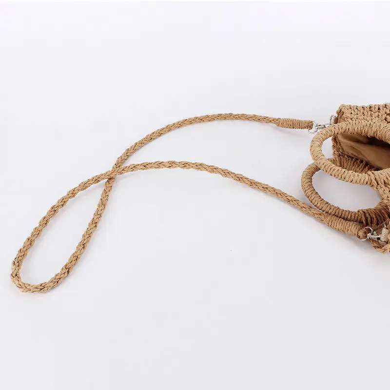 Detachable woven straw strap - Adjustable crossbody option showing versatility for OEM fashion orders