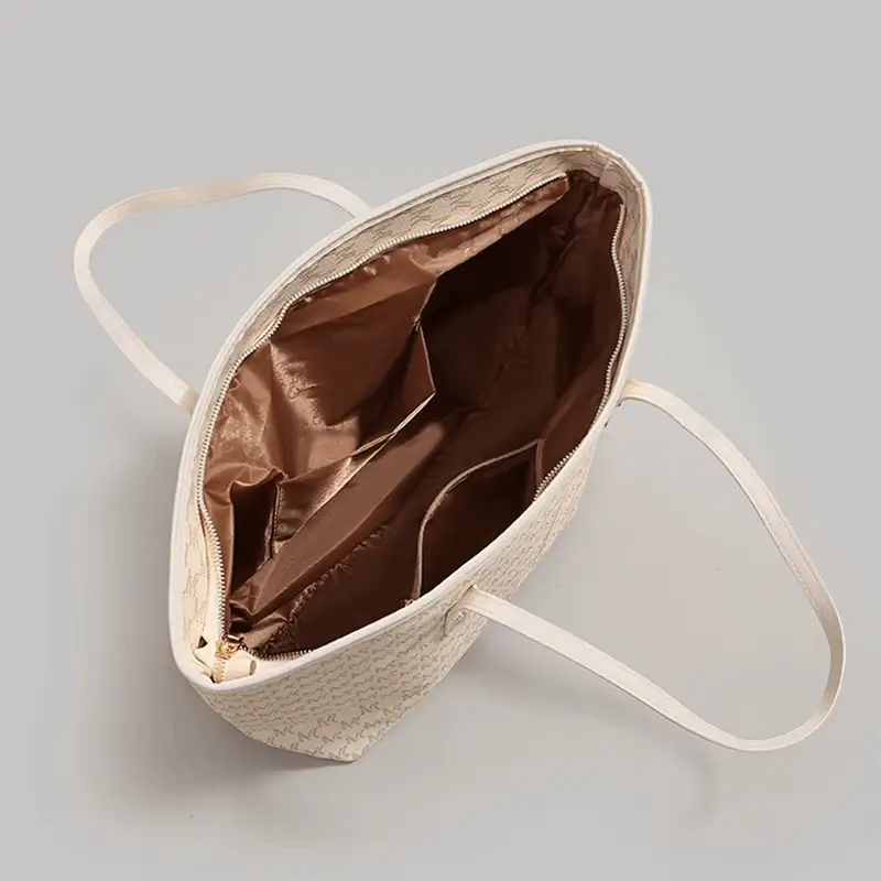 Retro letter tote back view - OEM manufacturing precision for wholesale fashion accessories showing craftsmanship